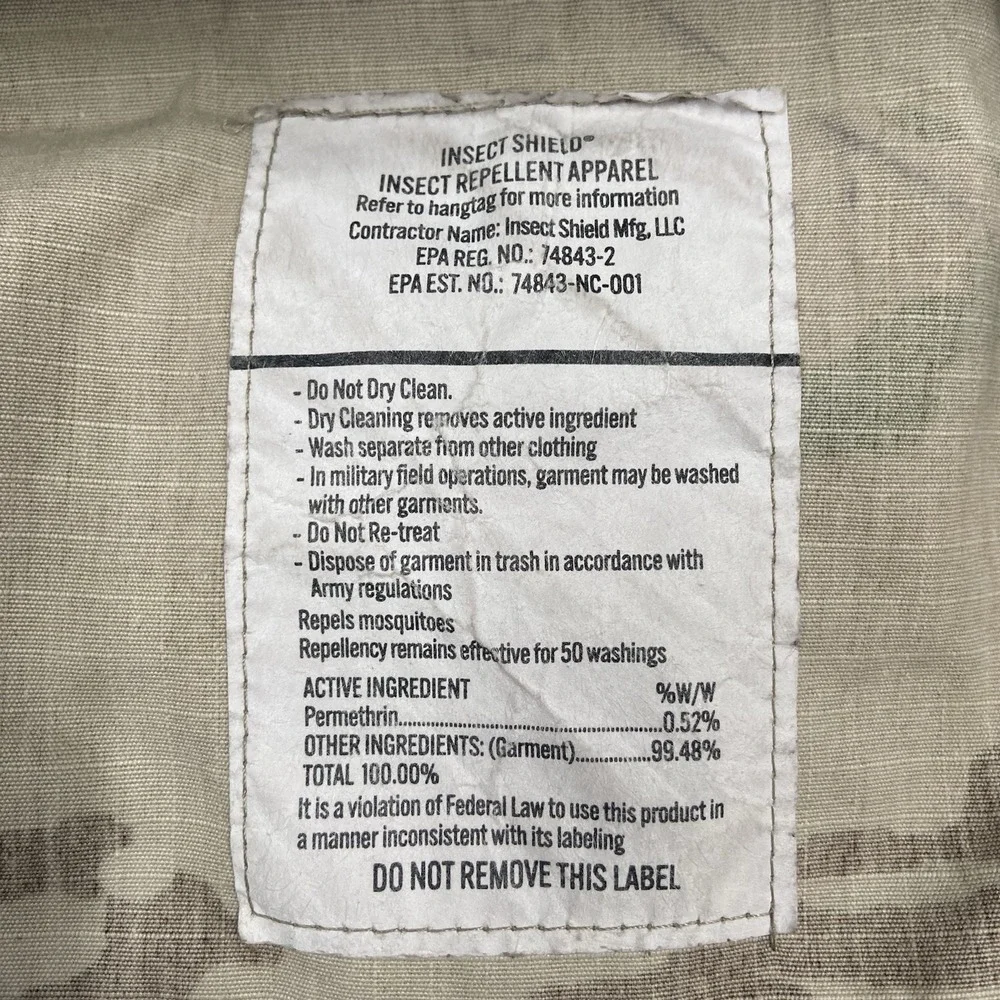 Combat Camo Insect‎ Shield Repellent Apparel Cargo Pants Mens Small Long 35